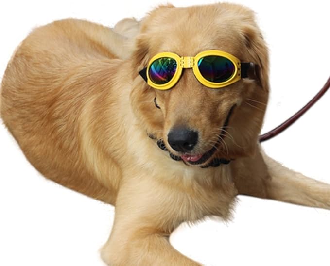 NACOCO Pet Glasses Dog Sunglasses Dog Glasses Golden Retriever Samoyed Sunglasses Goggles Big Dog Sunglasses (Yellow)