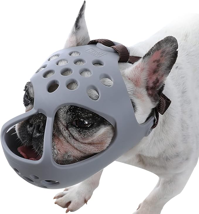 BARKLESS Dog Muzzle for Short Snout, Soft Frenchie Muzzle for Biting, Chewing, Licking for French Bulldogs Boston Terriers, Ideal for Flat-Faced Aggressive Dogs Grooming Walking, Allows Drinking