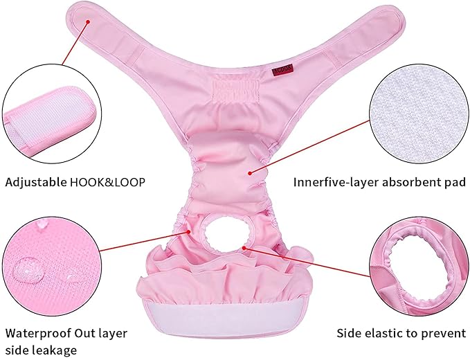 Washable Female Dog Diapers, Puppy Diapers for Dog Period Reusable Doggie Diapers, Highly Absorbent Dog Heat Panties