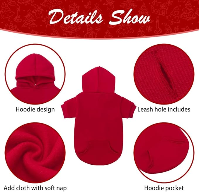 KOOLTAIL Dog Hoodie for Large Medium Small Dogs, Soft and Warm Pet Sweater with Leash Hole and Pocket Boy Girl, Puppy Fall Winter Jacket Clothes, French Pitbull Cold Weather Coat Sweatshirt, Red L