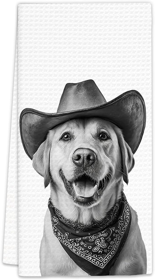 Labrador Retriever Gifts Western Dog Kitchen Towels, Gifts for Labrador Retriever Lovers Cowboy Decorative Hand Dish Tea Towel for Kitchen, Funny Dog Cowboy Cowgirl Home Bathroom Decor(16x24In)