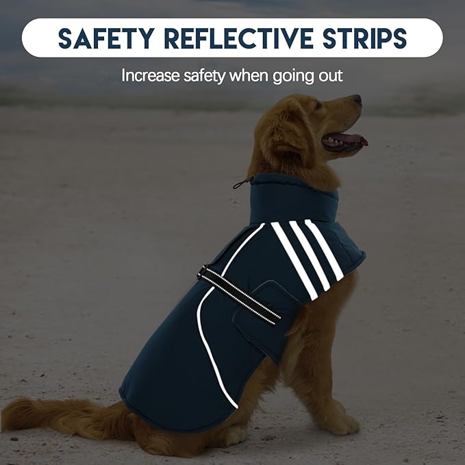 Warm Dog Coat, Reflective Adjustable Dog Jacket, Furry Turtleneck Winter Coat Thicken Dog Fleece Vest, Waterproof Windproof Dog Cold Weather Coats with Buckle for Puppy Small Medium Large Dogs