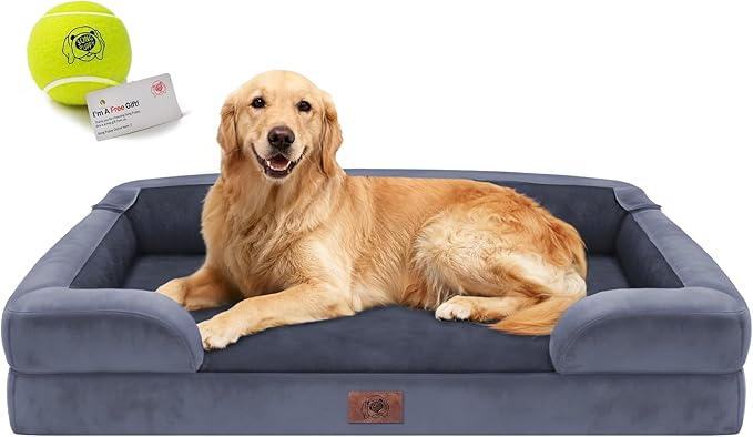 Extra Large Dog Bed, Orthopedic XL Washable Bed for Big Dog Waterproof Pet Couch Sofa Bolster with Removable Cover, Non-Slip Bottom, Tennis Ball Toy, 42x30