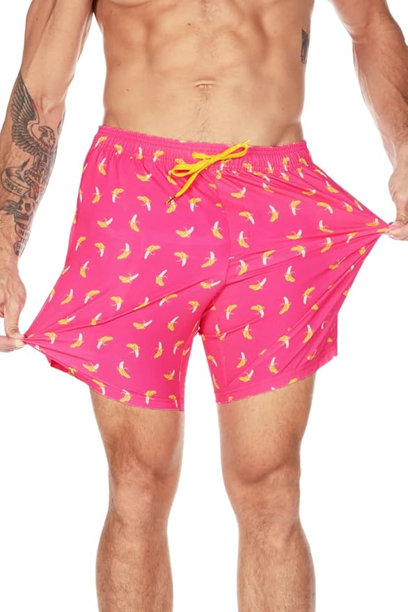Tipsy Elves Men's Stretch Swim Trunks 7 Inch Inseam 4-Way Stretch with Mesh Liner - Quick-Dry Funny Swimwear Bathing Suit