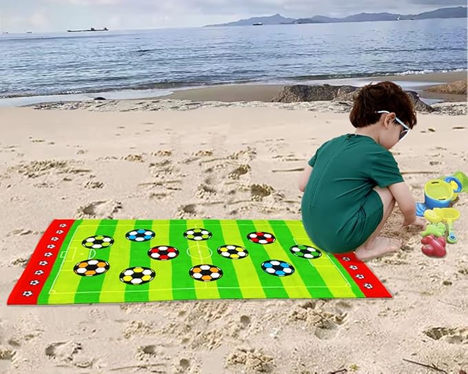 YIFONTIN Kids Beach Towel Super Soft Absorbent Throw Blanket 24X48 inch 100% Cotton for Kids Swimming Bath Camping, Soccer Green Stripes.