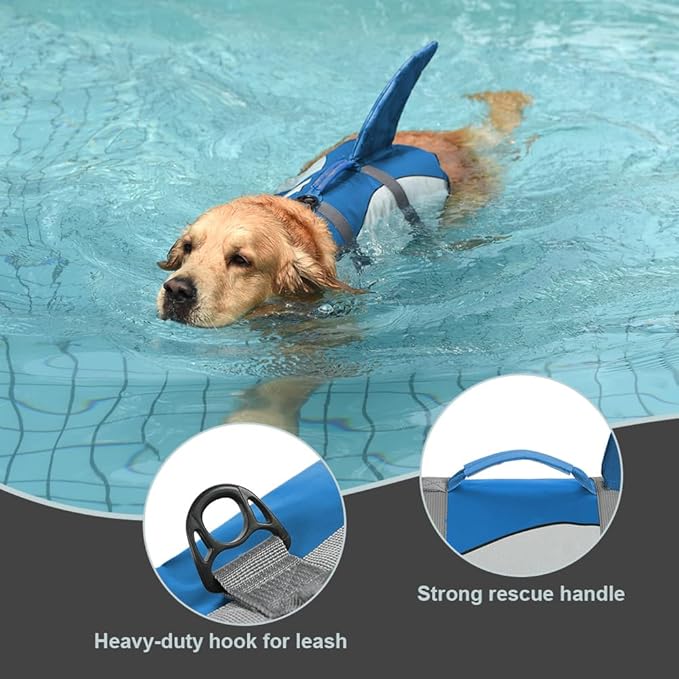 Doglay Dog Life Jacket Shark, Ripstop Dog Life Vests for Swimming Boating with High Buoyancy and Rescue Handle, Adjustable Dog Life Jacket Pet Flotation Vest for Small Medium Large Dogs