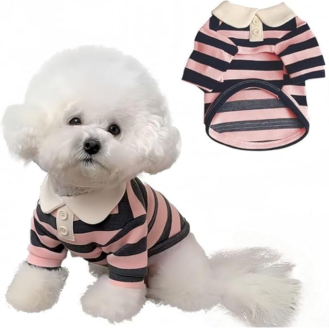 MANON ROSA Dog Clothes, Designer Boy Polo Shirt for Small Medium Dogs, Soft Puppy Outfit, Breathable Male Yorkie Chihuahua Shih Tzu Poodle Kitten Cat T-Shirt, Birthday Gifts - Pink, S, Fit 3-5lbs