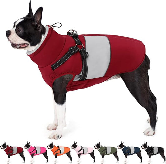 AOFITEE Dog Coats for Small Dogs, Dog Christmas Sweater, Dog Winter Coat with Harness Built in, Warm Dogs Jacket with Zipper, Waterproof Pet Jacket Snowsuit for Schnauzer, Chihuahua Yorkshire, S