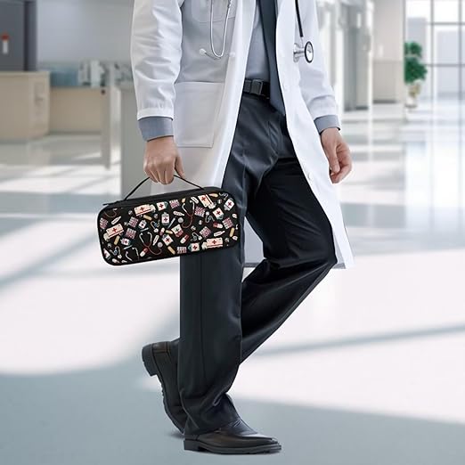 Gomyblomy Stethoscope Case with Extra Pocket for Bandage Scissors and Other Medical Accessories, Cartoon Stethoscope Print Travel Stethoscope Holder Organizer Storage Bag
