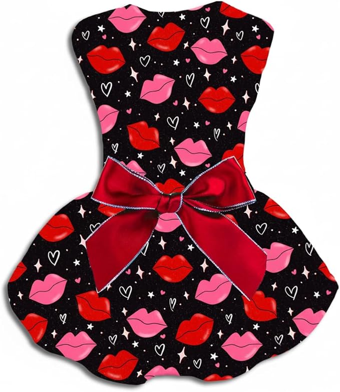 Valentine’s Day Dog Dress Cute Heart Pattern Puppy Skirt Adjustable Pet Outfit for Small & Medium Dogs Holiday Party Costume for Dogs