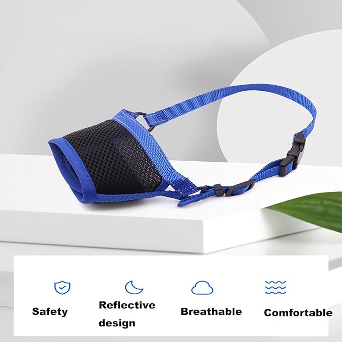 New 2025 Dog Muzzle for Small Dogs, Soft Material with Reflective & Adjustable Strap, Breathable Mouth Guard for Biting Chewing Grooming, Allow Panting Drinking, Prevent Biting (Blue, S Size)