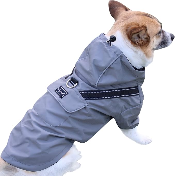 Premium Dog Raincoat with Hood for Medium Dogs,Outdoor Sports Waterproof Dog Rain Jacket,Puppy Raincoat with Pockets,Grey M