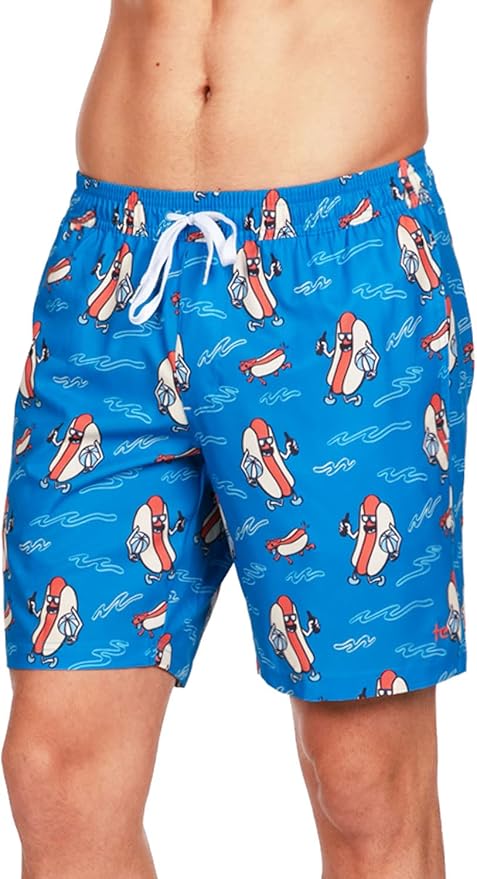 Tipsy Elves Men's Stretch Swim Trunks 7 Inch Inseam 4-Way Stretch with Mesh Liner - Quick-Dry Funny Swimwear Bathing Suit
