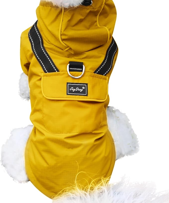 Premium Dog Raincoat with Hood for Extra Small Dogs,Outdoor Sports Waterproof Dog Rain Jacket,Puppy Raincoat with Pockets,Yellow XS