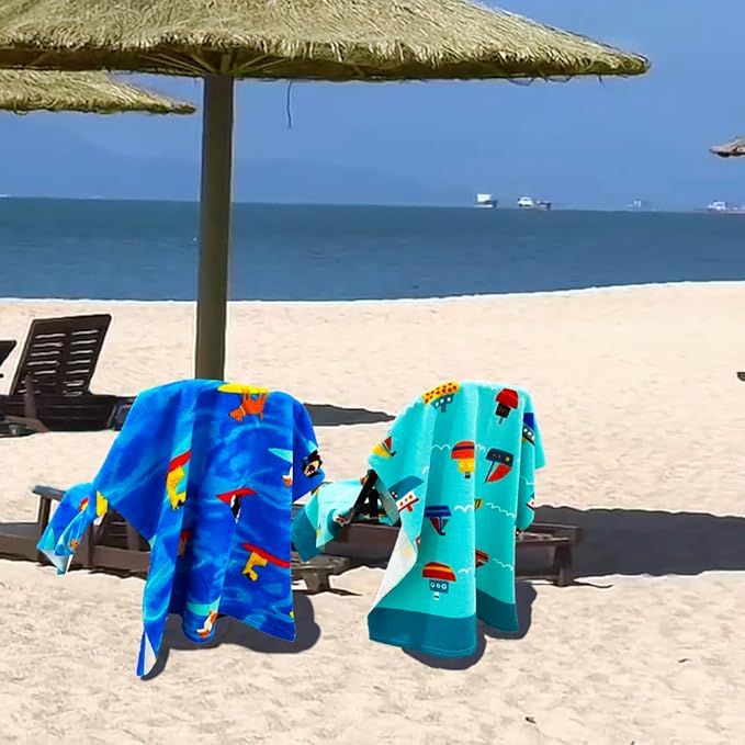 YIFONTIN Microfiber Beach Towels Velour Throw Blanket Super Soft Absorbent 27.5"x55" for Kids Bath Camping Sports Swimming Pool, Vessel.