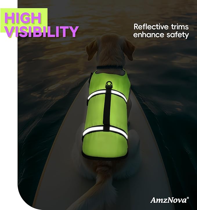 AMZNOVA Rip Stop Dog Life Jacket, Dog Life Vest for Swimming & Boating, Lightweight & Buoyancy for Doggy Puppy, Lifejacket with Handle, XS, Bright Yellow