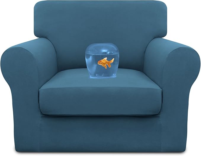 Easy-Going 100% Dual Waterproof 2 Pieces Chair Cover Stretch Soft Couch Cover for Dogs, Sofa Slipcover for 1 Separate Cushion Couch Leakproof Furniture Protector for Kids, Pets Peacock Blue