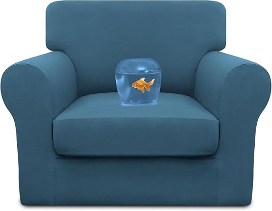 Easy-Going 100% Dual Waterproof 2 Pieces Chair Cover Stretch Soft Couch Cover for Dogs, Sofa Slipcover for 1 Separate Cushion Couch Leakproof Furniture Protector for Kids, Pets Peacock Blue