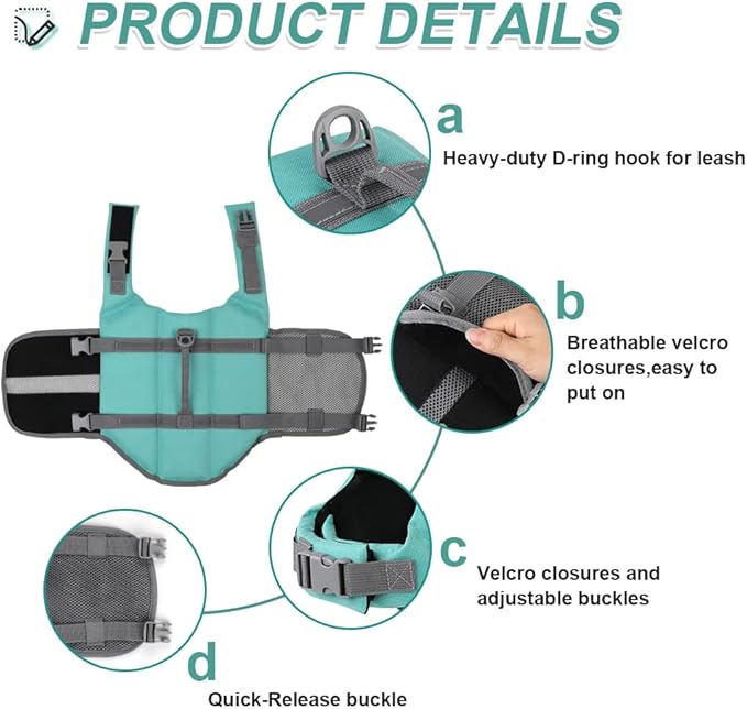 Doglay Dog Life Jacket, Dog Life Vest for Swimming Boating, Adjustable Puppy Life Jacket with Reflective Stripes, Superior Buoyancy Dog Swimming Vest for Small Medium and Large Dogs