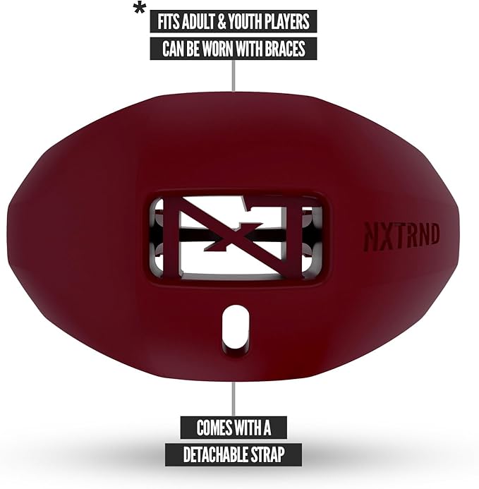 Nxtrnd One Football Mouth Guard, Strap Included, Fits Adult & Youth (Maroon)