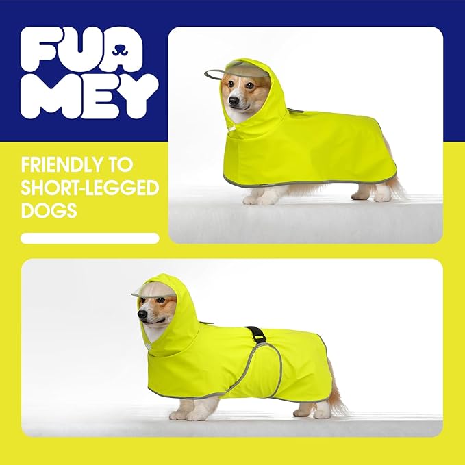 FUAMEY Large Raincoat for Dogs | Transparent Hood, Lightweight, Rainy Walks, Waterproof, Reflective, French Bulldog