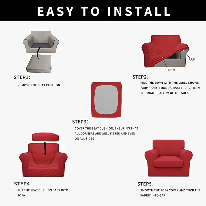 Easy-Going 100% Dual Waterproof 2 Pieces Chair Cover Stretch Soft Couch Cover for Dogs, Sofa Slipcover for 1 Separate Cushion Couch Leakproof Furniture Protector for Kids, Pets Christmas Red