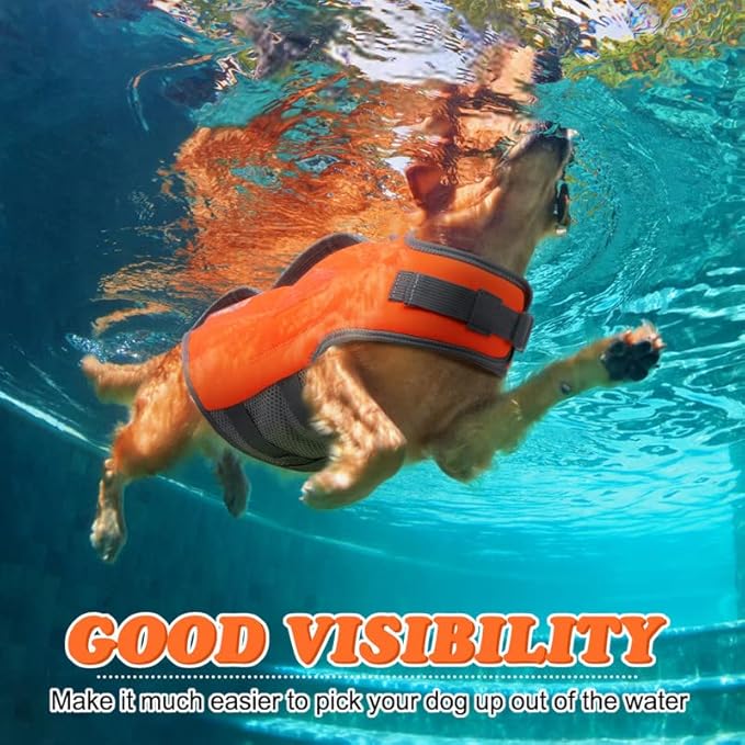 Dog Life Jacket for Large Dogs, Dog Life Vest for Swimming with Three Fashion Fabric Patches, Pet Safety Lifepreserver with Reflective Stripes and Two Rescue Handle, Dogs Flotation Vest, XL