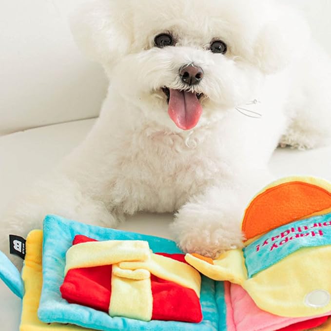 Dog Snuffle Plush Treat Dispensing Birthday for Dogs Interactive Stuffed Pet Chew Toy Reducing Boredom Preventing