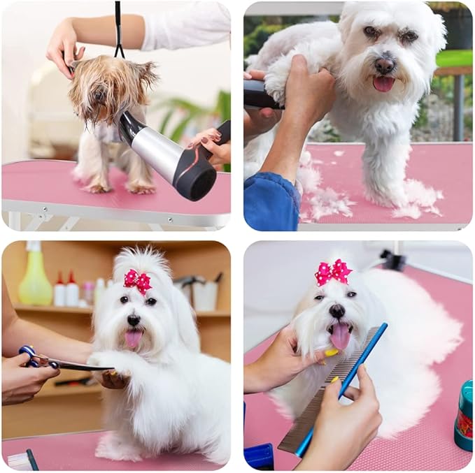 Yaheetech 32-inch Foldable Pet Dog Grooming Table w/Adjustable Height Arm - Drying Table for Home w/Noose for Small Dogs Cats, Maximum Capacity Up to 220lbs, Pink