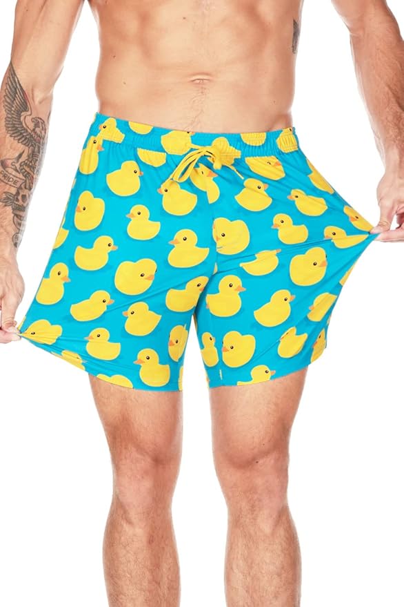 Tipsy Elves Men's Stretch Swim Trunks 7 Inch Inseam 4-Way Stretch with Mesh Liner - Quick-Dry Funny Swimwear Bathing Suit