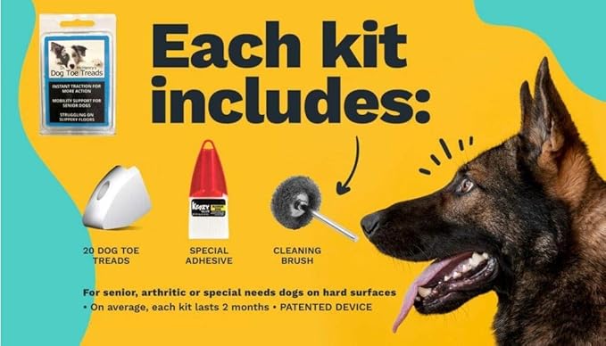 TAKTIKAL Dr. McHenry's Dog Toe Treads, Set of 24, Adhesive, Cleaning Brush, Increased Traction, Dog Mobility Support, X-Large Kit- Weight: 60-150 lbs. Net Weight 1.6 oz.