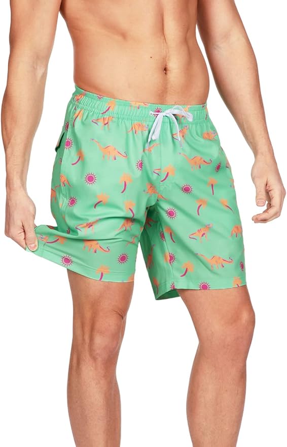Tipsy Elves Men's Stretch Swim Trunks 7 Inch Inseam 4-Way Stretch with Mesh Liner - Quick-Dry Funny Swimwear Bathing Suit