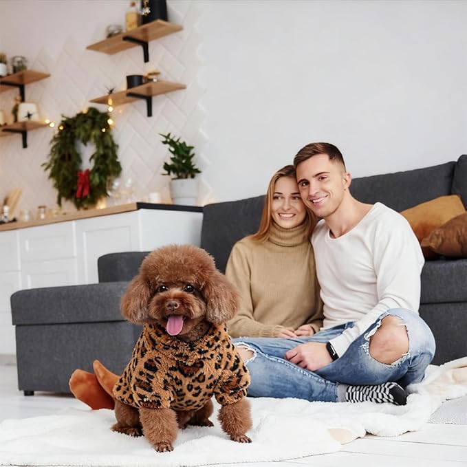 GreenJoy Leopard Print Dog Sweater – Stretchy Fleece Dog Turtleneck Sweatshirt for Puppies & Cats, Soft & Warm Pet Winter Clothes for Small, Medium & Large Dogs (Coffee Brown, Medium)