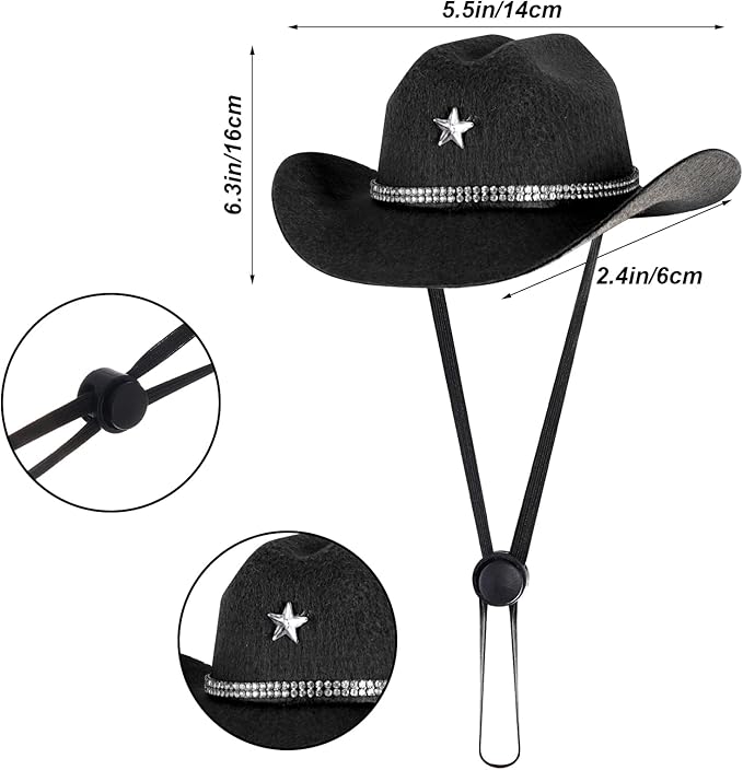 3 Pcs Pet Cowboy Costume Cowboy Hat Bandanas with Sunglasses for Cats and Dogs for Halloween Christmas Holiday Party Cosplay (Black)