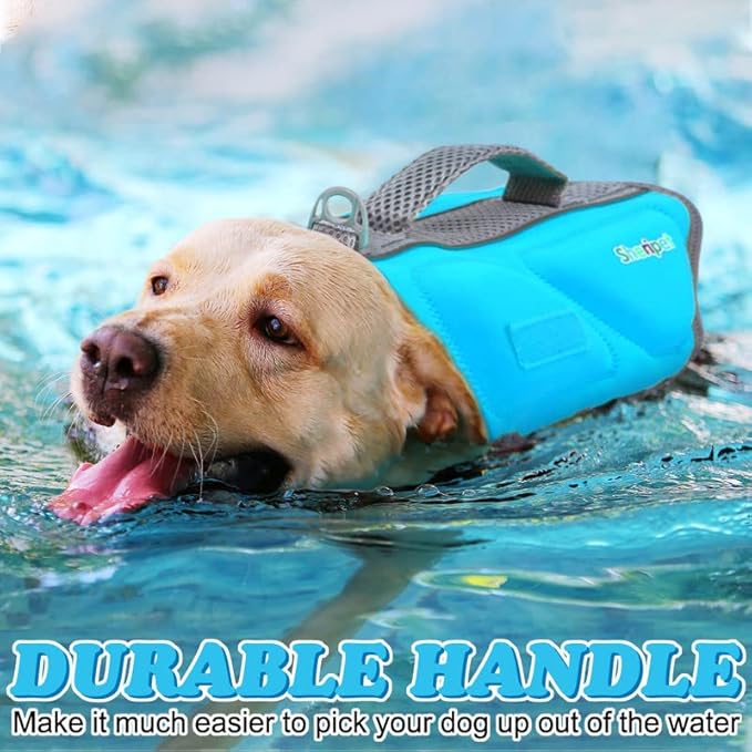 Dog Life Jacket, Good Visibility Dog Life Vest for Swimming with Reflective Stripes and Rescue Handle, Pet Flotation Vest Suit for Small Medium and Large Dogs, Medium