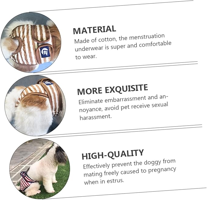 SUPVOX 2pcs Ultra-Absorbent Female Dog Diapers Physiological Pants for Dogs Heat Washable Pet Underwear Stripes Leak Design