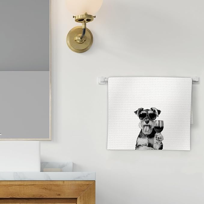 Schnauzer Gifts Wine Dog Kitchen Towels, Gifts for Schnauzer Dog Wine Lovers Decorative Hand Dish Towel for Kitchen Home Bar, Funny SchnauzerDog WineLover Home Bar Kitchens Decor(16x24 Inch)