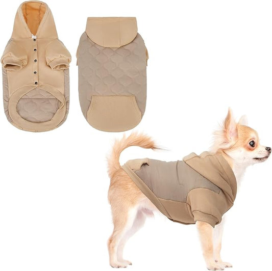 KOOLTAIL Warm Dog Winter Coat for Small Dogs, Waterproof Puppy Jacket with Leash Hole, Cold Weather Dog Vest for Winter, Soft Pet Hoodie Sweater Sweatshirt Clothes for Puppy Cats Girls Boys Beige S