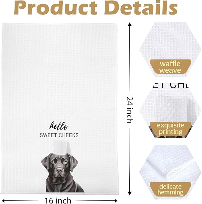 Black Lab Bathroom Decor - Funny Black Lab Gifts Waffle Decorative Hand Towels, Hello Sweet Cheeks Bathroom Decor, 16x24 Inches