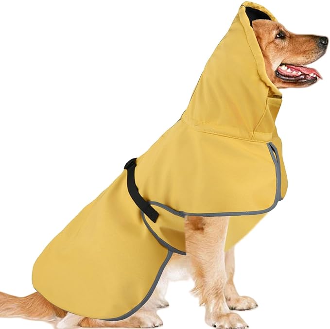 DELIFUR Medium Dog Raincoat Waterproof - Adjustable Dog Poncho Raincoat Lightweight Rain Jacket with Soft Lining for Large Dog Yellow (XXX-Large)