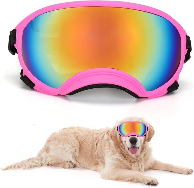 Large Dog Sunglasses Dog Goggles Pet Glasses Pet Eyewear with Adjustable Strap,Glasses for Medium Large Dog Swimming Skating Glasses UV Proof Windproof Dustproof