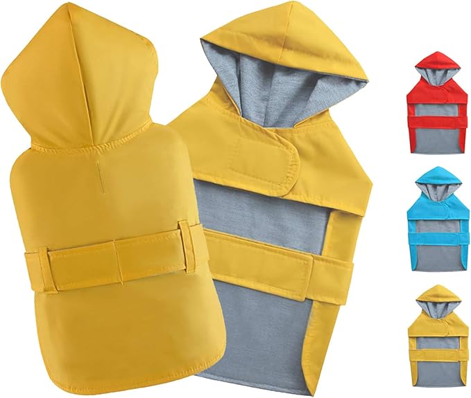Dog Raincoat Dog Rain Jacket Poncho Waterproof Snowproof Pet Rain Suit Double-Layered Warm Lining Hooded Leash Hole Adjustable Puppy Small Medium Dogs,Yellow,XL,Back Length 13-15.5 inches