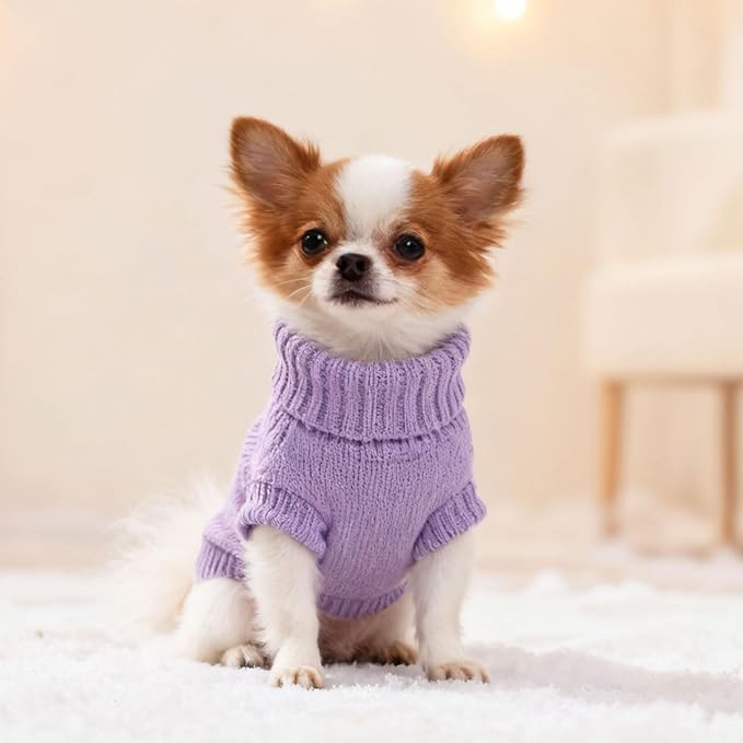 Chihuahua Sweater Dog Sweater for Small Dogs Fall Winter Puppy Clothes Warm Extra Small Dog ClothesTurtleneck Pullover Coat Pet Clothing Teacup Yorkie Purple XXS