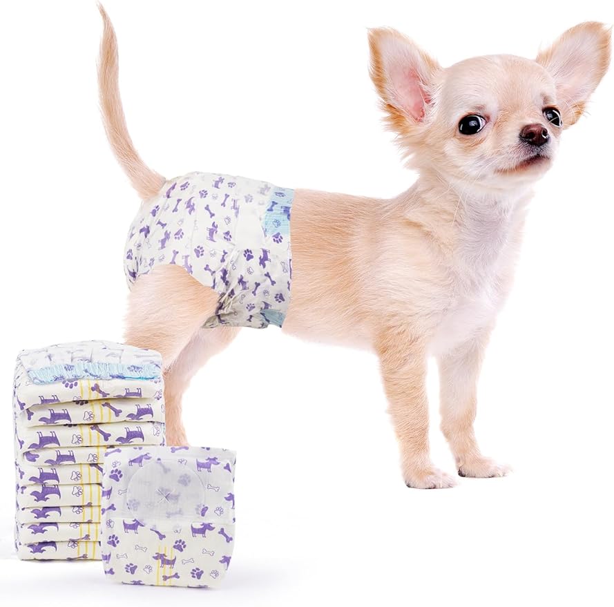 MICOOYO Disposable Dog Diapers Female, Doggie Diapers for Dogs Female, Super Absorbent Pet Diaper with Foam Tail Hole for Heat, Comfortable Puppy Diaper (50Count, X-Small)