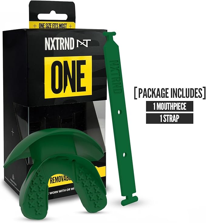 Nxtrnd One Football Mouth Guard, Strap Included, Fits Adult & Youth (Dark Green)
