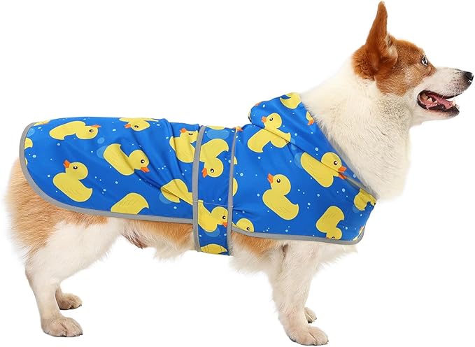 Dog Raincoat for Large Dogs Waterproof Jacket Hooded Rain Coats with Reflective Strips Leash Hole & Poncho Adjustable Fit (ShinyDuck,L)
