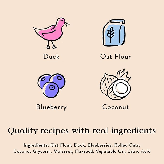 Bocce's Bakery Oven Baked Quack Quack Quack Dog Treats - All-Natural, Real Ingredient, Wheat-Free Soft & Chewy Cookies - Baked in The USA, Peanut Butter & Banana Flavor, 6 oz