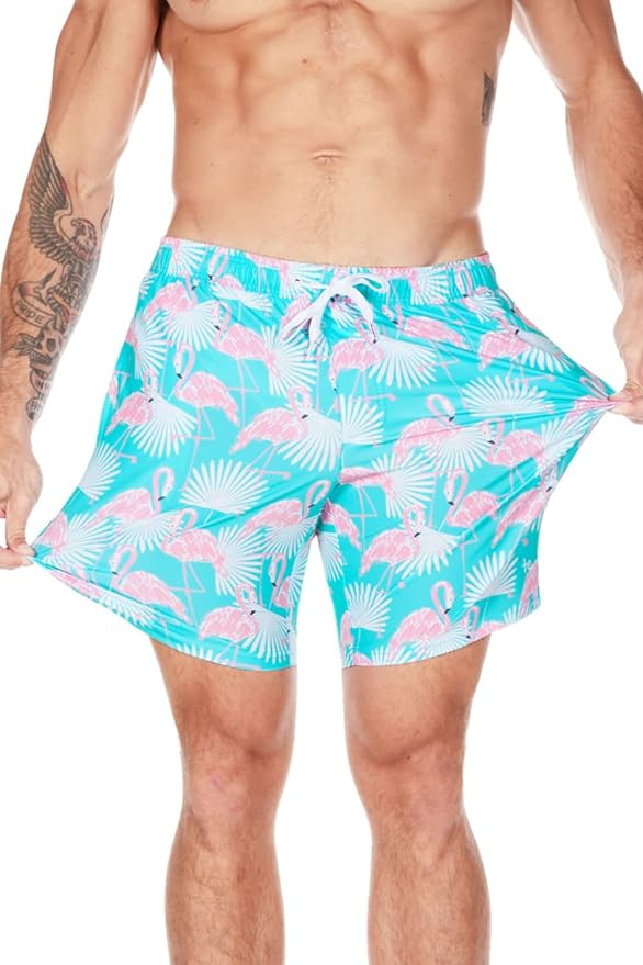 Tipsy Elves Men's Stretch Swim Trunks 7 Inch Inseam 4-Way Stretch with Mesh Liner - Quick-Dry Funny Swimwear Bathing Suit