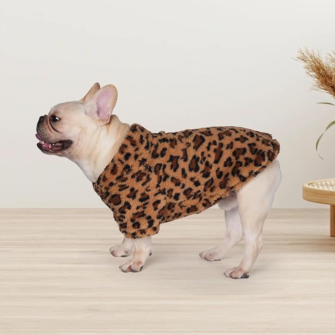 GreenJoy Leopard Print Dog Sweater – Stretchy Fleece Dog Turtleneck Sweatshirt for Puppies & Cats, Soft & Warm Pet Winter Clothes for Small, Medium & Large Dogs (Coffee Brown, Large)