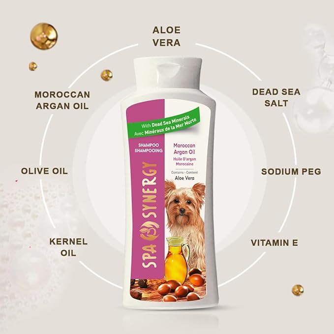 Pet Dog Shampoo Natural Dead Sea Mineral Rich, Aloe Vera & Vitamin-E, Soothing Anti-itching, Soften, Moisturizing - Moroccan Argan Oil - (1) Bottle 16.5 FL OZ